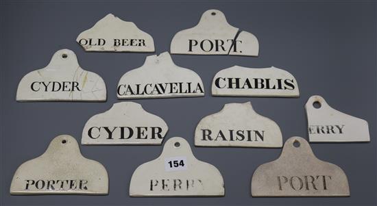 Eleven 19th century pottery bin labels